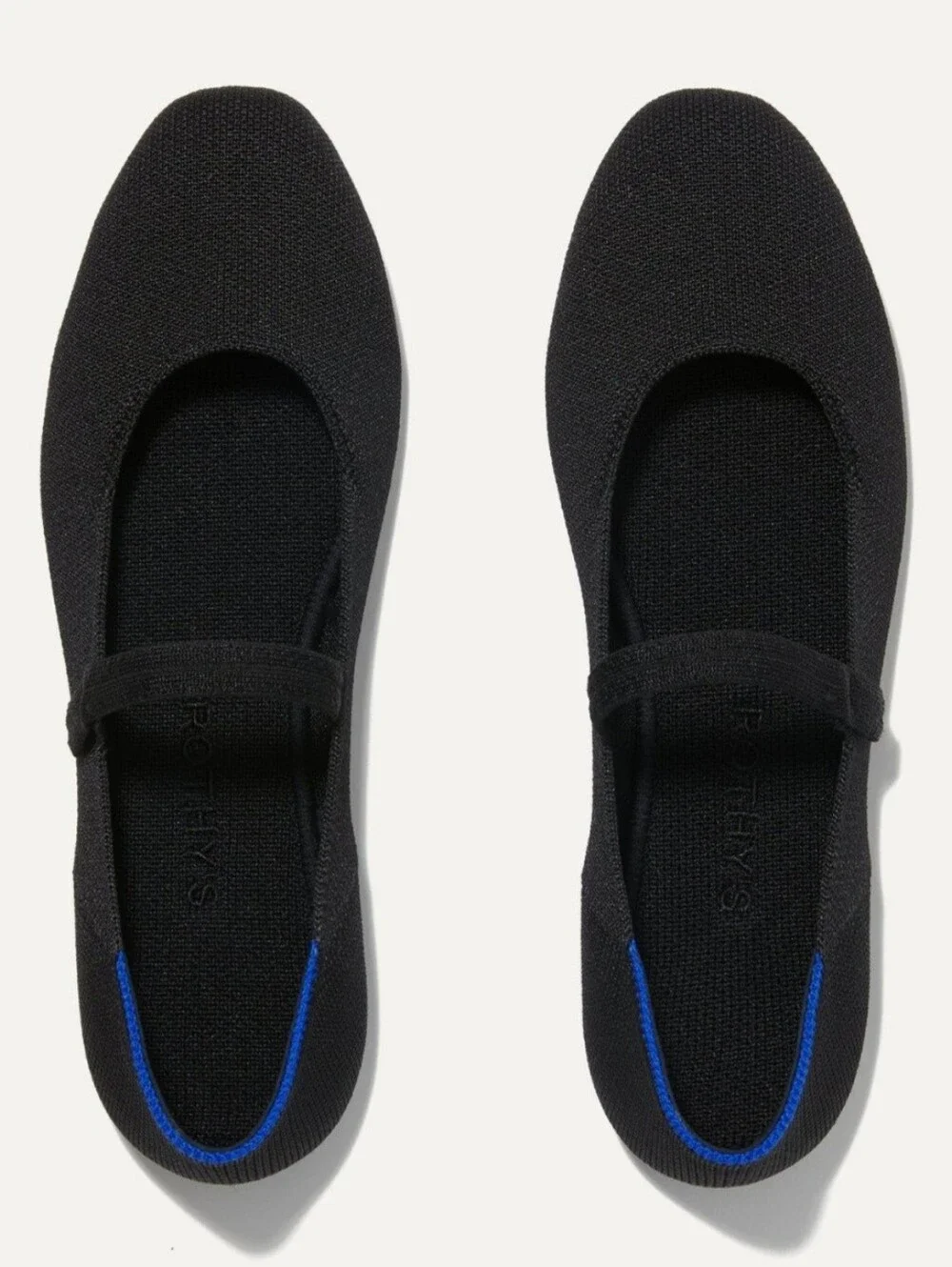 Rothy's NWOB The Square Mary Jane Flats Black with Blue Accent Size W10